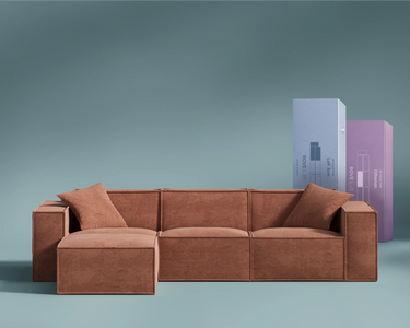 M1 Sofa Sectional in Copper Tan, front view.