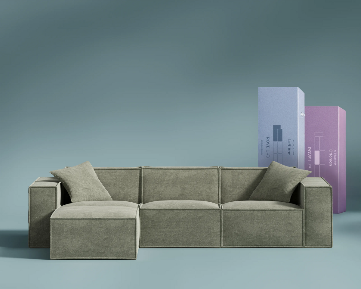 M1 Sofa Sectional in Krypton Green, front view.