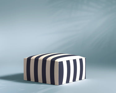 M1 Outdoor Ottoman Sofa Seat in Celestial Azure, three-quarter view.