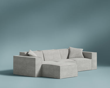 M1 Sofa Sectional in Platinum Grey, three-quarter view.