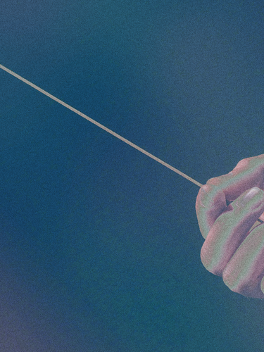 A close-up of a hand holding a lit incense stick, with delicate smoke rising against a soft gradient background, creating a calm and serene atmosphere