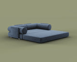 S8 Sleeper Sofa Bed, in Nebula Blue color, fully opened in bed mode.