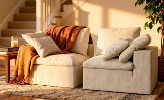 Two modules sofa modules separated to show their lightweight structural foam design