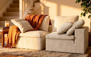 Two modules sofa modules separated to show their lightweight structural foam design