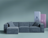 M1 Sofa Sectional in Hydrogen Blue, front view. 
