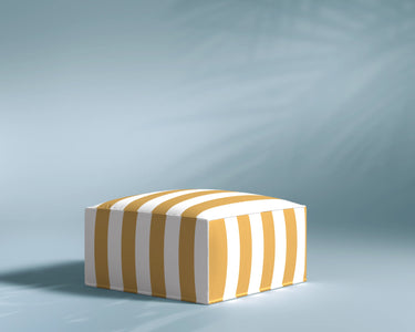 M1 Outdoor Ottoman Sofa Seat in Solar Riviera, three-quarter view.