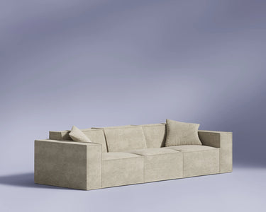 M1 Sofa Three Seater in Silicon Sand, three-quarter view.