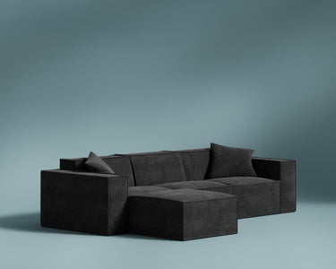 M1 Sofa Sectional in Carbon Black, three-quarter view. 