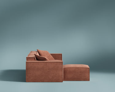 M1 Sofa Sectional in Copper Tan, side view showing the side profile. 