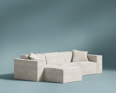 M1 Sofa Sectional in Helium Cloud, three-quarter view.