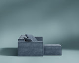 M1 Sofa Sectional in Hydrogen Blue, side view showing the side profile. 