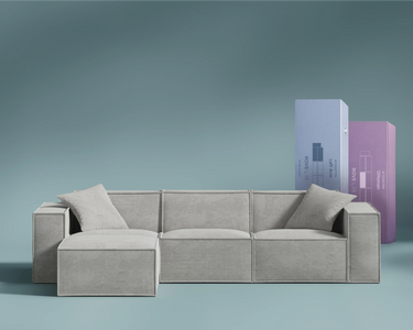M1 Sofa Sectional in Platinum Grey, front view. 