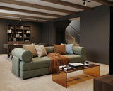 S8 Sleeper Sofa Bed in a spacious, modern living room with a coffee table and rug.