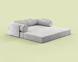Side view of the S8+ sofa bed in Comet Ivory, shown in king-size bed mode.