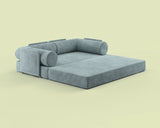 Side view of the S8+ sofa bed in Atmos Teal, shown in king-size bed mode.