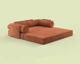 Side view of the S8+ sofa bed in Umber Mars, shown in king-size bed mode.