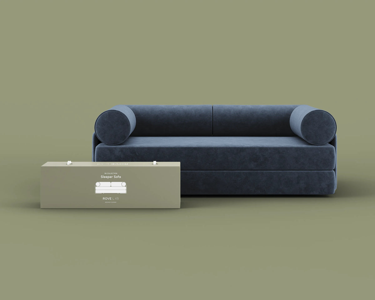 S8 Sleeper Sofa Bed in Nebula Blue, front view.