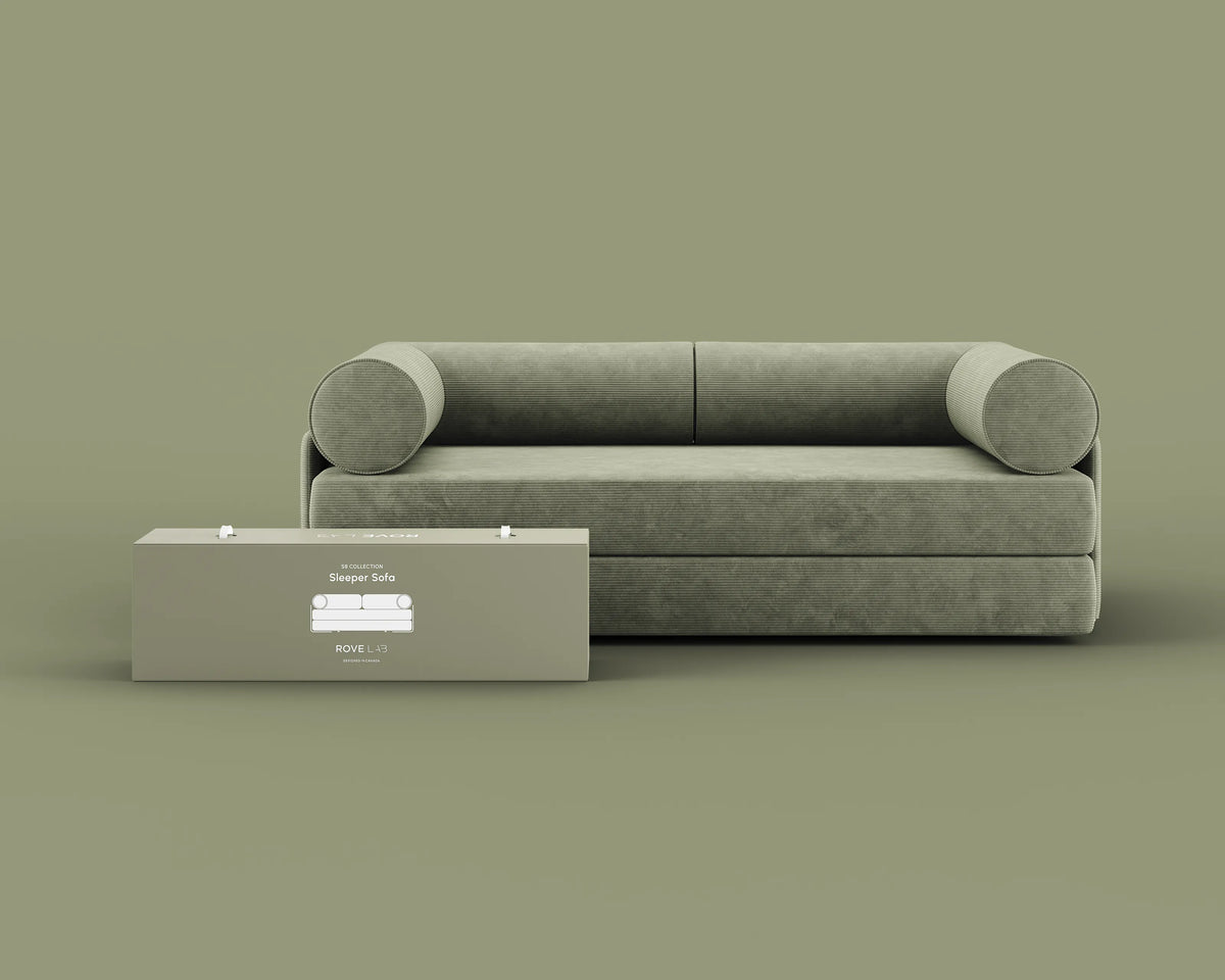 S8 Sleeper Sofa Bed in Terraform Green, front view.