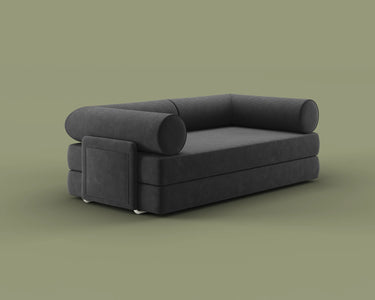 S8 Sleeper Sofa Bed in Dark Matter, side view.