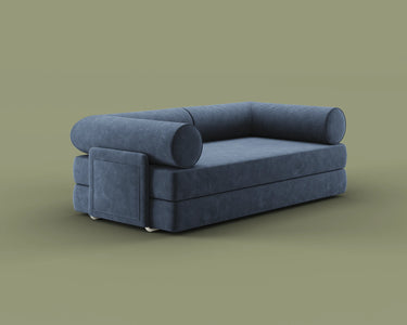 S8 Sleeper Sofa Bed in Nebula Blue, side view.
