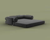S8 Sleeper Sofa Bed, in Dark Matter color, fully opened in bed mode.